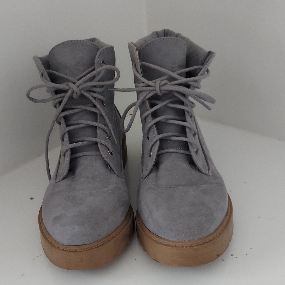 Primark Gray Lace Up Boots with Suede Finish
